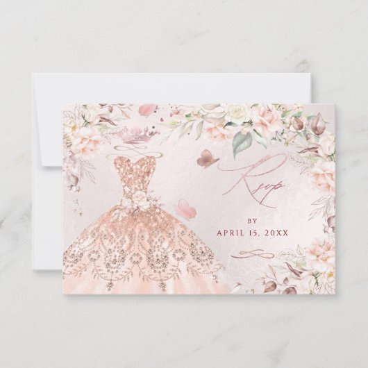 Invitation PixDezines Rose Parties scintillant or Gown Sweet  (Devant)