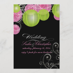 Invitation PixDezines rose+vert lanternes/do-it-yourself arri