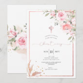 Invitation PixDezines Roses rose saumon baptême (Devant / Derrière)
