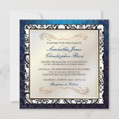 Invitation PixDezines Rossi Damask, bleu de minuit (Dos)