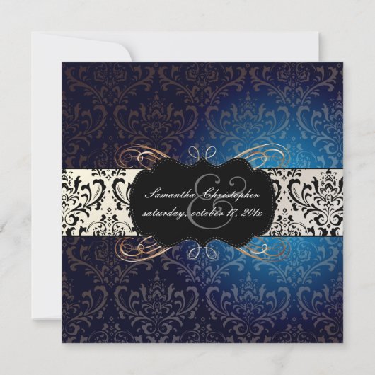 Invitation PixDezines Rossi Damask, bleu de minuit (Devant)