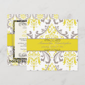Invitation PixDezines Rossi Damask, Jaune+Mauve (Devant / Derrière)