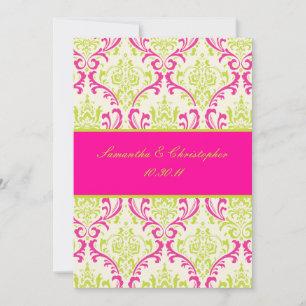 Invitation PixDezines Rossi, Damask / Lime+Fuschia