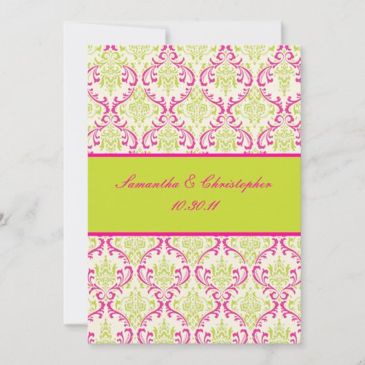 Invitation PixDezines Rossi, Damask / Lime+Fuschia (Devant)