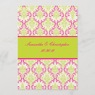 Invitation PixDezines Rossi, Damask / Lime+Fuschia