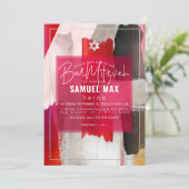 Invitation PixDezines Rouge noir Aquarelle Barre Mitzvah (Debout devant)