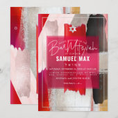 Invitation PixDezines Rouge noir Aquarelle Barre Mitzvah (Devant / Derrière)