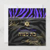 Invitation PixDezines Royal Purple Zebra Stripes, Bat mitzvah (Devant)