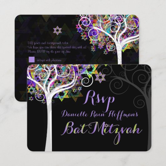 Invitation PixDezines rsvp arbre de vie Bat mitzvah (Devant / Derrière)