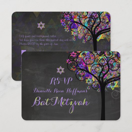 Invitation PixDezines rsvp arbre de vie Bat mitzvah (Devant / Derrière)