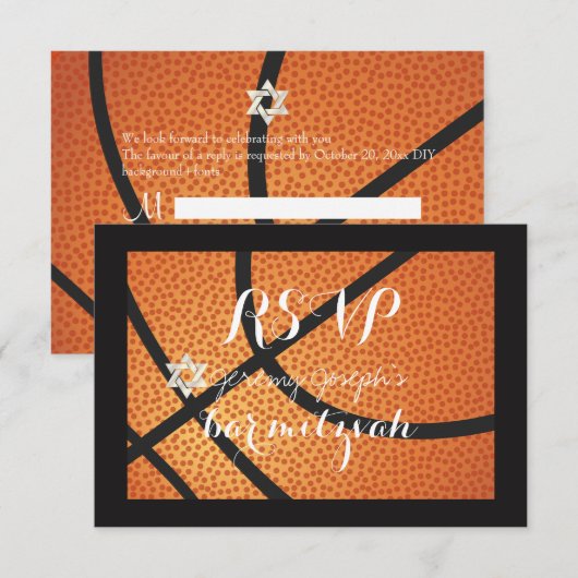 Invitation PixDezines RSVP Basketball Bar Mitzvah ✡ (Devant / Derrière)