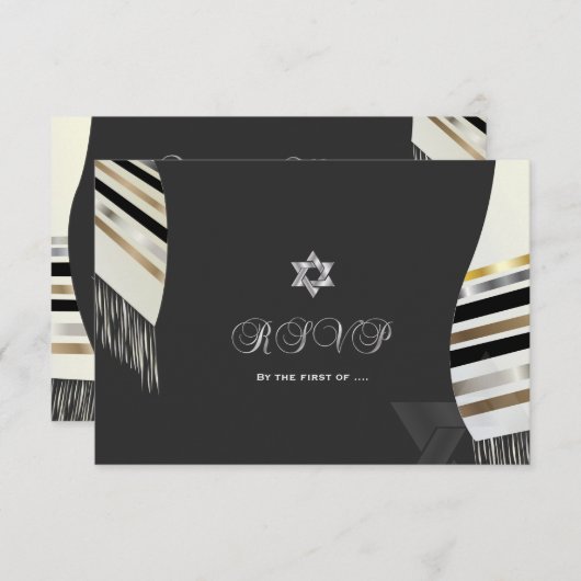 Invitation PixDezines RSVP noir blanc Tallit Mitzvah (Devant / Derrière)