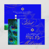 Invitation PixDezines rsvp psychédélique paon/Bar Mitzvah (Devant / Derrière)