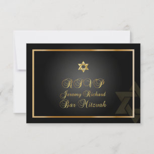 Invitation PixDezines rsvp Star, Bar Mitzvah/black+gold