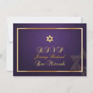 Invitation PixDezines rsvp Star, Bar Mitzvah/plum+or