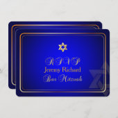 Invitation PixDezines rsvp Star, Bar Mitzvah/royal bleu+or (Devant / Derrière)