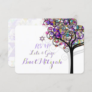 Invitation PixDezines RSVP TREE DE VIE Bnot MITZVAH/PURPLE