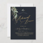 Invitation PixDezines Rustic Willow Eucalyptus Navy n Gold (Devant)