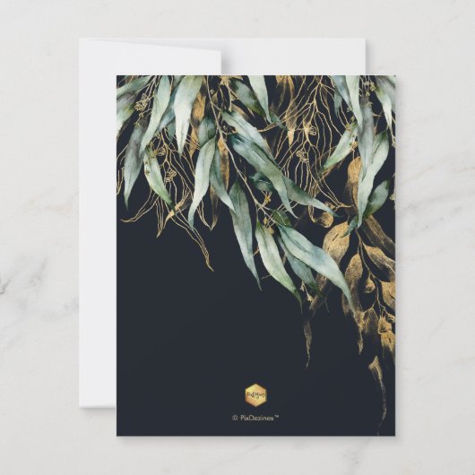 Invitation PixDezines Rustic Willow Eucalyptus Navy n Gold (Dos)