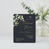 Invitation PixDezines Rustique Dollar Eucalyptus Navy et Or  (Debout devant)