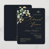 Invitation PixDezines Rustique Dollar Eucalyptus Navy et Or  (Devant / Derrière)