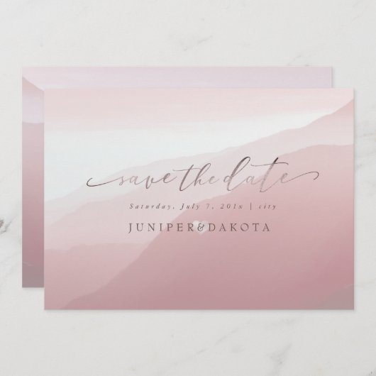 Invitation PixDezines Rustique Misty Mountain Range Ombre Blu (Devant / Derrière)