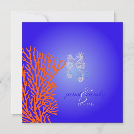 Invitation PixDezines Seahorse+coral/bleu cobalt (Devant)
