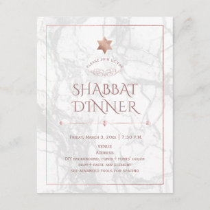 Invitation PixDezines Shabbat Dinner Marble+Rose Gold