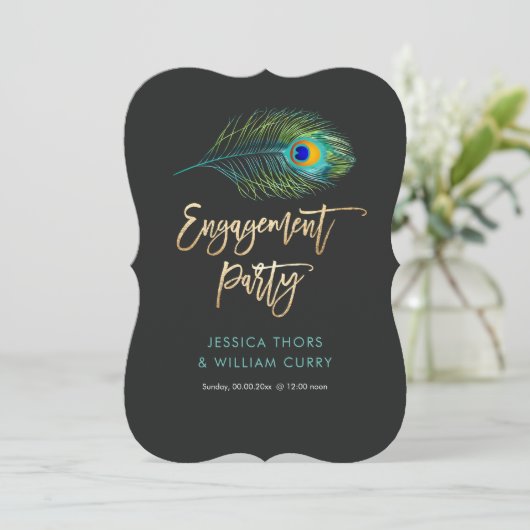 Invitation PixDezines Shimmer Peacock Feather/Fiançailles (Debout devant)