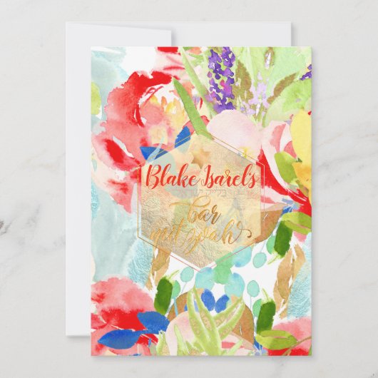 Invitation PixDezines Spring Watercolor Flowers Bar Mitzvah (Devant)