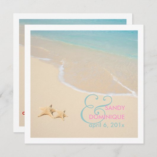 Invitation PixDezines Starfish + plage/mariage tropical (Devant / Derrière)