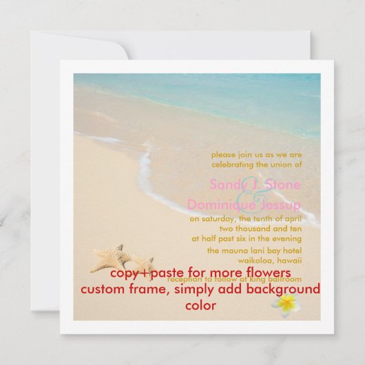 Invitation PixDezines Starfish + plage/mariage tropical (Dos)