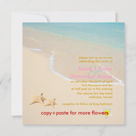 Invitation PixDezines Starfish + plage/mariage tropical (Dos)