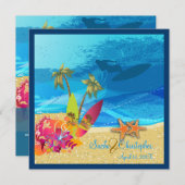 Invitation PixDezines Surfeurs rétro, couleur de destination/ (Devant / Derrière)