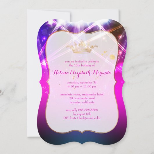 Invitation PixDezines Sweet 15, Luminaires Laser/Nil (Dos)