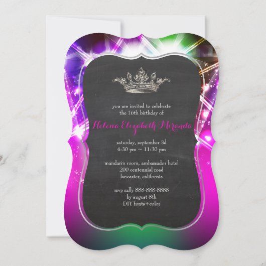 Invitation PixDezines Sweet 15, Luminaires Laser/Nil (Dos)
