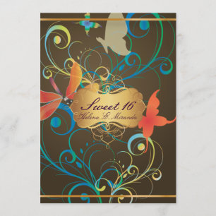 Invitation PixDezines Sweet 16/Butterfiles/Swirls/Dragonflies
