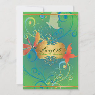 Invitation PixDezines Sweet 16/Butterfiles/Swirls/Dragonflies
