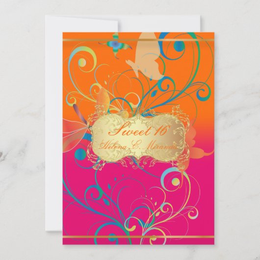 Invitation PixDezines Sweet 16/Butterfiles/Swirls/Dragonflies (Devant)