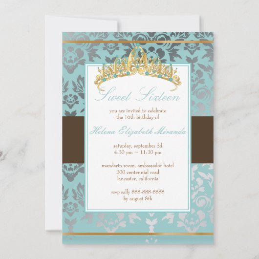 Invitation PixDezines Sweet 16/ Damask/tiara/do-it-yourself c (Dos)