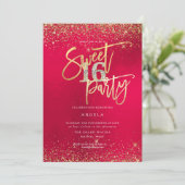 Invitation PixDezines Sweet 16 Diamond Red Gold Glitter (Debout devant)