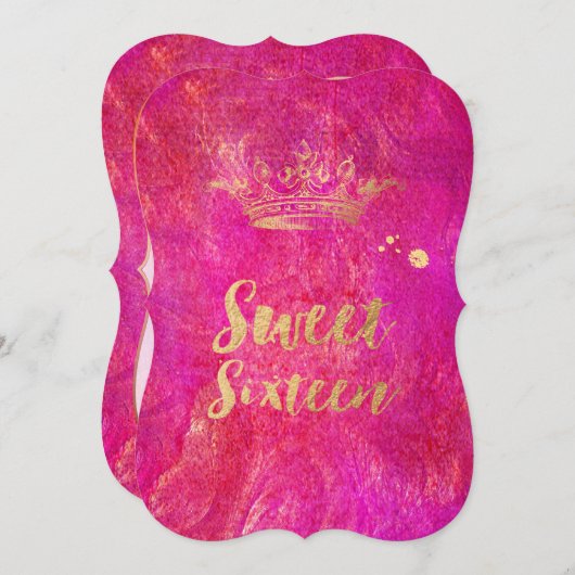Invitation PixDezines Sweet 16, Faux Gold Crown (Devant / Derrière)