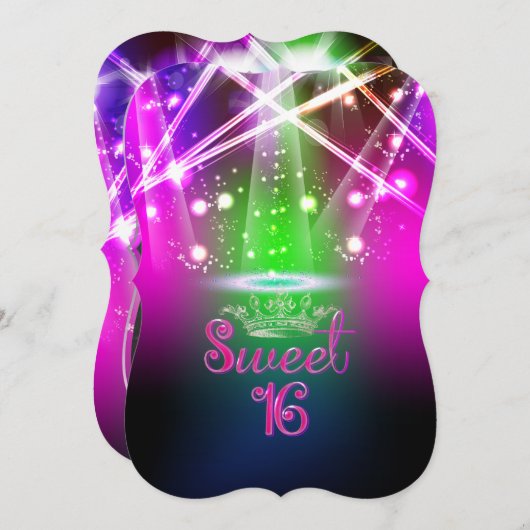 Invitation PixDezines Sweet 16, Laser Lights/Neon Lights (Devant / Derrière)