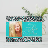 Invitation PixDezines sweet 16/léopard sarcelle (Debout devant)
