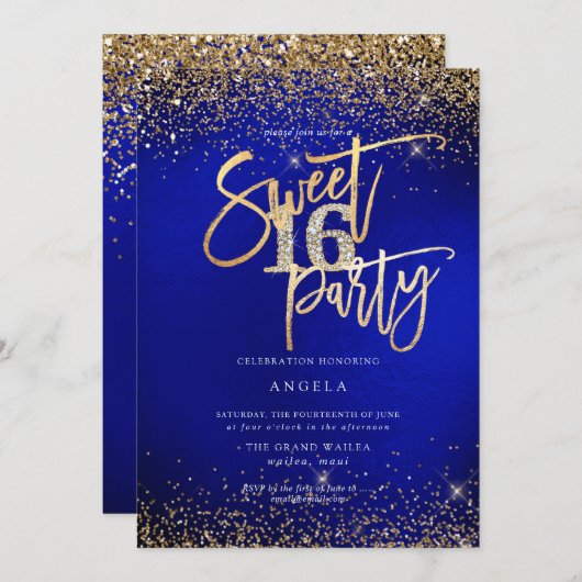 Invitation PixDezines Sweet 16 Parties scintillant Diamond Ro (Devant / Derrière)