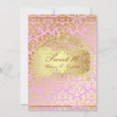 Invitation PixDezines SWEET 16/PRINCESS/PINK+GOLD TONE DAMASK (Devant)