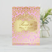 Invitation PixDezines SWEET 16/PRINCESS/PINK+GOLD TONE DAMASK (Debout devant)