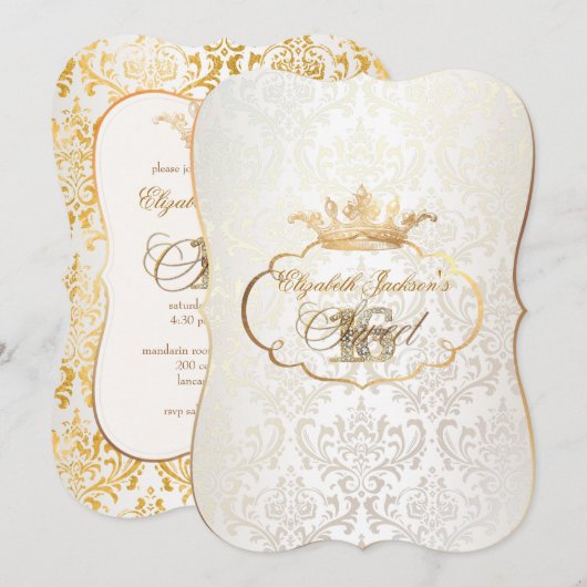 Invitation PixDezines Sweet 16/princess/rossi damask (Devant / Derrière)