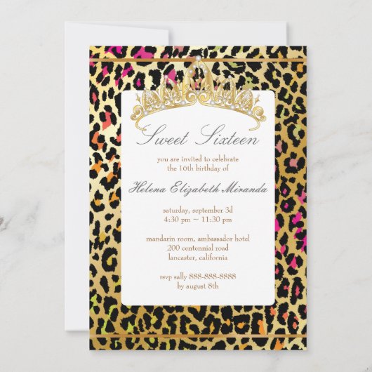 Invitation PixDezines Sweet 16/ princesse/léopard (Dos)