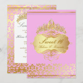 Invitation PixDezines Sweet 16/ princesse/rose+damas or (Devant / Derrière)